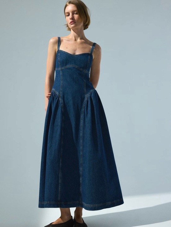 H&M Dresses & Skirts - H&M Flared Skirt Denim Maxi Dress